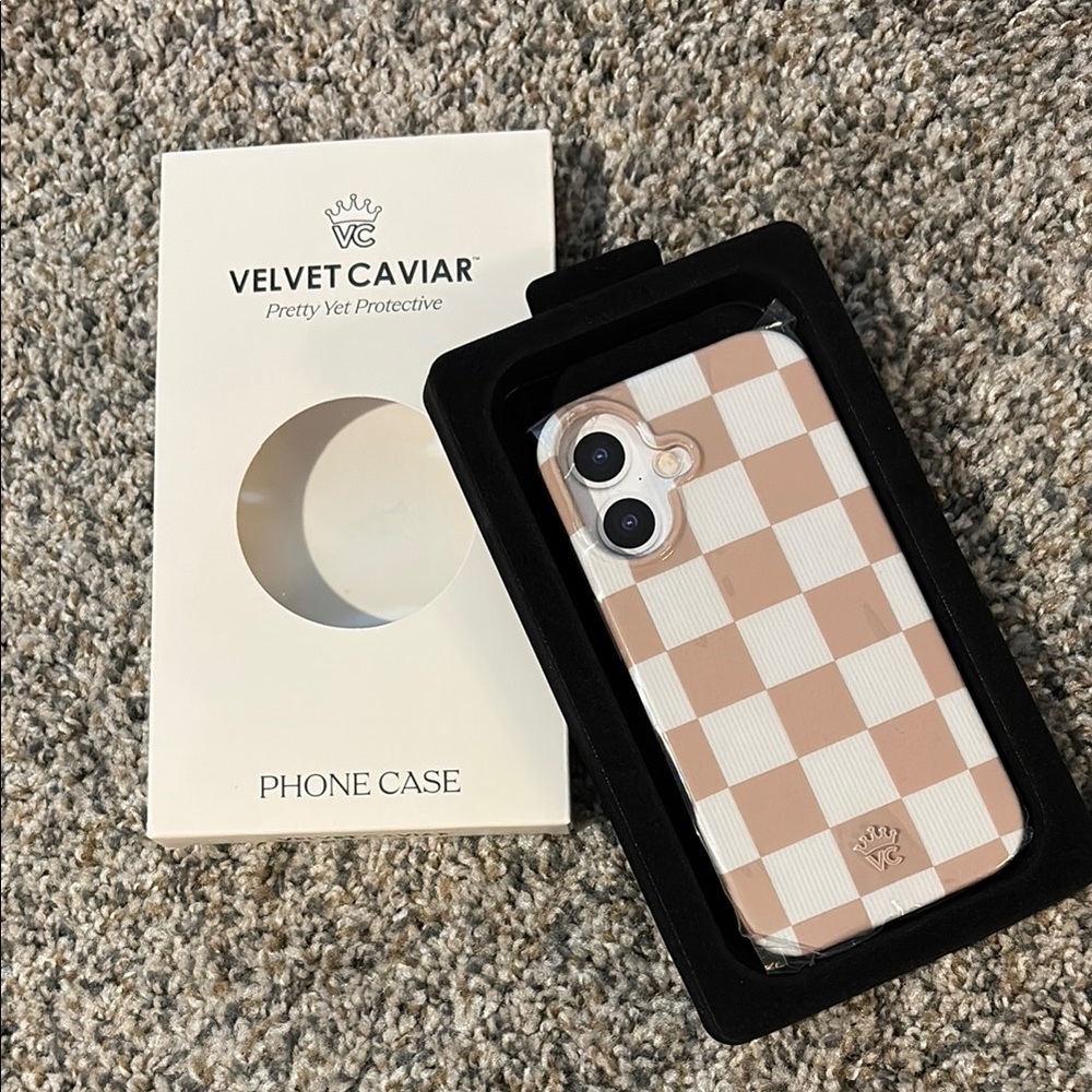 Velvet Caviar Tan Checkered Phone Case iPhone 16